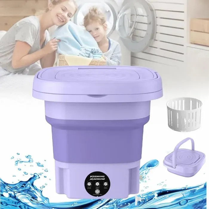 Lave-linge mini 7L pliable pour studio avec minuterie - Idéal pour sous-vêtements et vêtements délicats