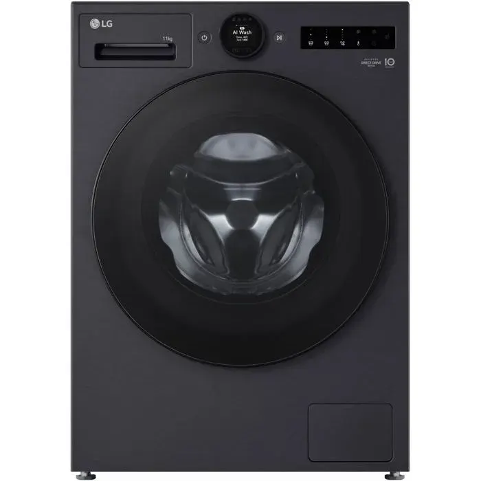Lave-linge noir mat - LG - 11 kg - 1400 tr/min - Wi-Fi - Smart Diagnosis - Traitement à la vapeur - Silent System+