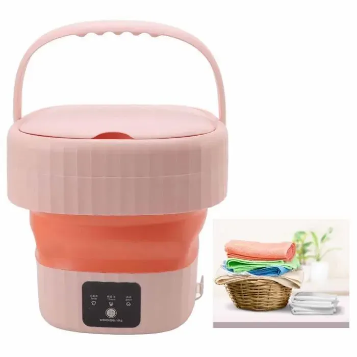 Lave-linge pliant - Vvikizy - Rose - ABS - 6L - Vanne de vidange - Autonettoyant et autovidangeur - Emulation lavage à la main