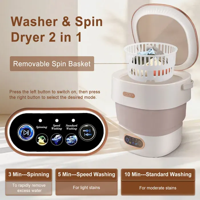 Lave-Linge Portable 8L Mini Machine à Laver pour Domicile Voyage Idéal Petits Espaces Nettoyage Facile