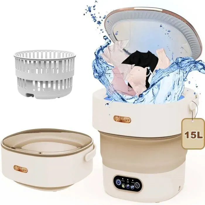 Lave Linge Portable - Mini Lave Linge Pliable 15L - 22W - 3 Modes De Nettoyage - Adapté Aux Petits Vêtements