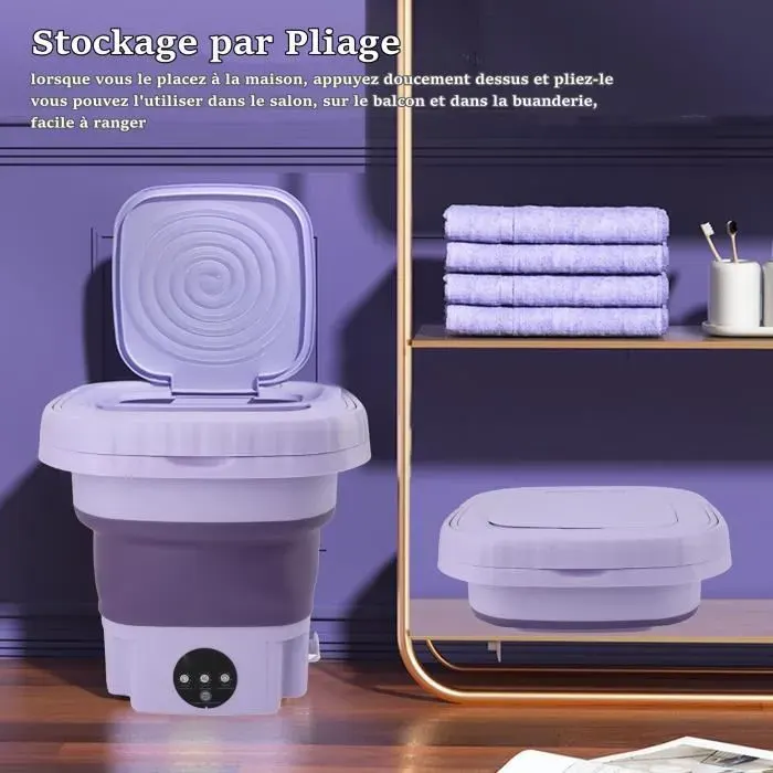 Lave-linge Portable - Vvikizy - Pliable - 11L - 10 à 240V - Violet - Compact 29.5x29cm
