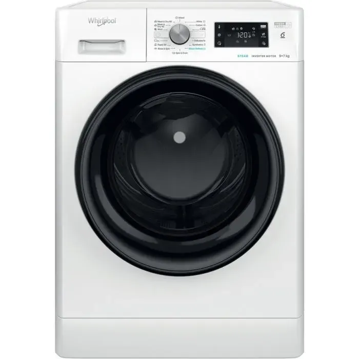 Lave-linge séchant blanc - Whirlpool - 1600 tr/min - Technologie 6th Sense - Traitement à la vapeur - 14 programmes