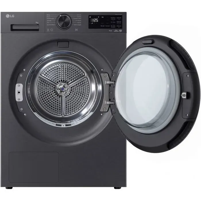 Lave-linge séchant noir à condensation - LG - 9 kg - Écran LED - Commande électronique tactile - Système silencieux — coloris Noire