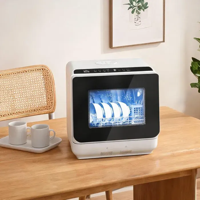 Lave-vaisselle compact blanc 4 couverts 6 programmes réservoir 6 L commandes tactiles 45 cm