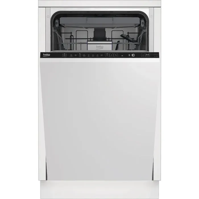 Lave-vaisselle intégrable étroit - Beko - Capteur de pureté de leau - Programme automatique - Départ différé