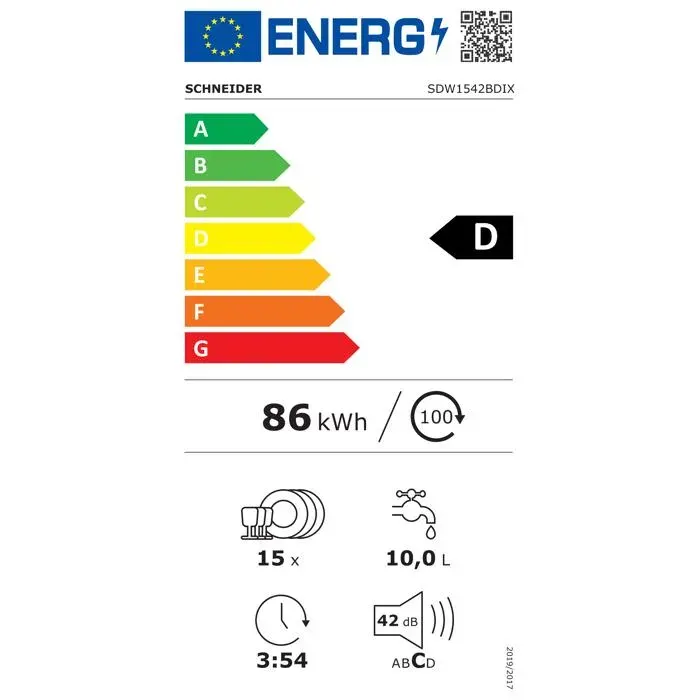 Lave-vaisselle pose libre inox - Schneider - 60 cm - 42 dB - 15 couverts - 6 programmes - Tiroir à couverts - Turbo Fan