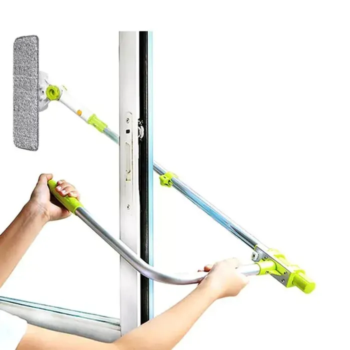 Lave-vitre avec manche télescopique extensible à angle intelligent et raclette pour fenêtre extérieure à double face