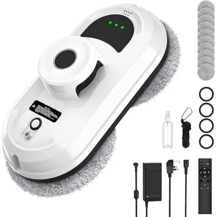 Laveur Vitre Robot 5600Pa – Robot Lave Vitre Sans Fil Intelligent – 3 Modes De Nettoyage – Navigation Intelligente – 10 Lingettes