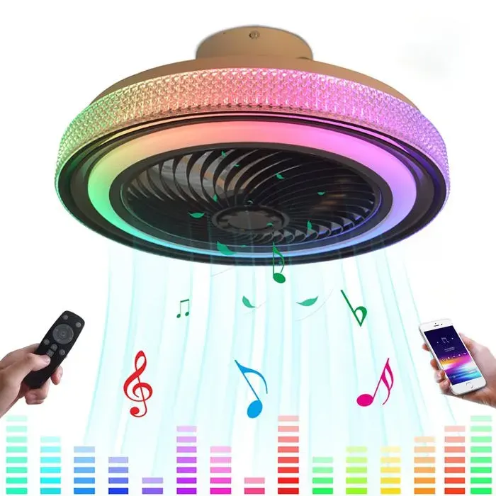 LED Dimmable Ventilateur au Plafond avec Éclairage Lumière Et Telecommande RGB Music Silencieux Fan Plafonnier avec Bluetooth Parl