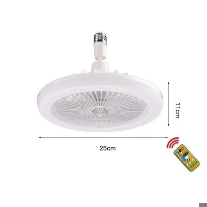 LED Fan Plafonnier 25cm E27 bouche à vis dimmable chambre dortoir petit ventilateur avec télécommande 30w(Blanc)