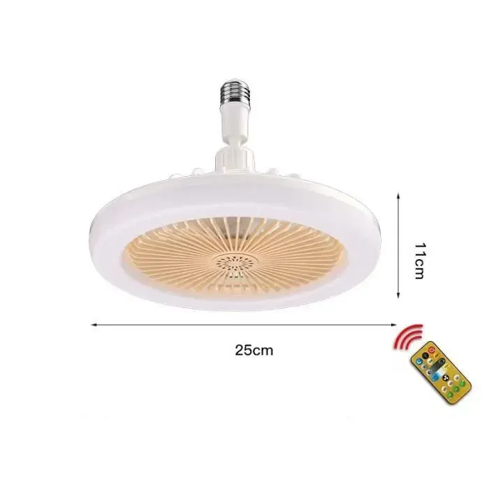 LED Fan PlafonnierWOVTE 25cm E27 bouche à vis dimmable chambre dortoir petit ventilateur avec télécommande 30w(beige)