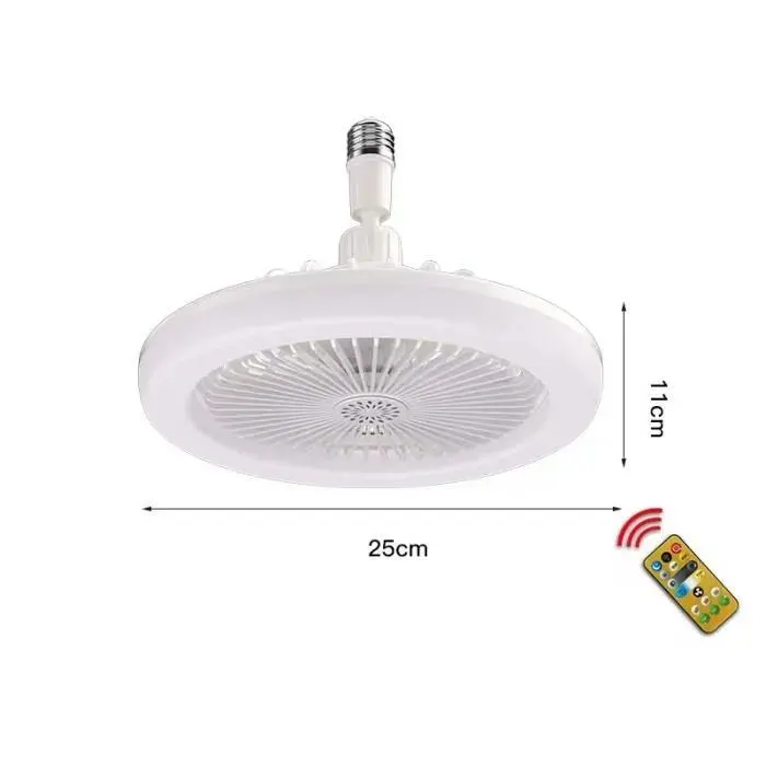 LED Fan PlafonnierWOVTE 25cm E27 bouche à vis dimmable chambre dortoir petit ventilateur avec télécommande 30w(Blanc)