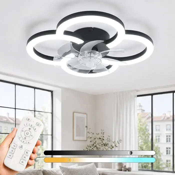 LED Ventilateur De Plafond Avec Lumiere - 40W Noir Moderne Plafonnier Ventilateur Chambre Silencieuse Et 3000K-6500K Noir