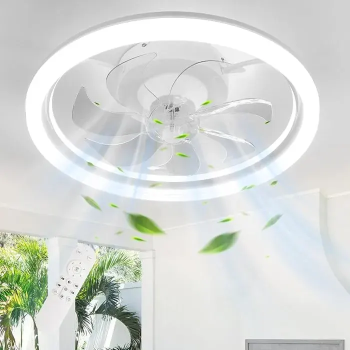 LED Ventilateur Plafond 50CM 36W Silencieux Plafonnier Ventilateur et Télécommande Dimmable 6 Vitesses Blanc+50cm