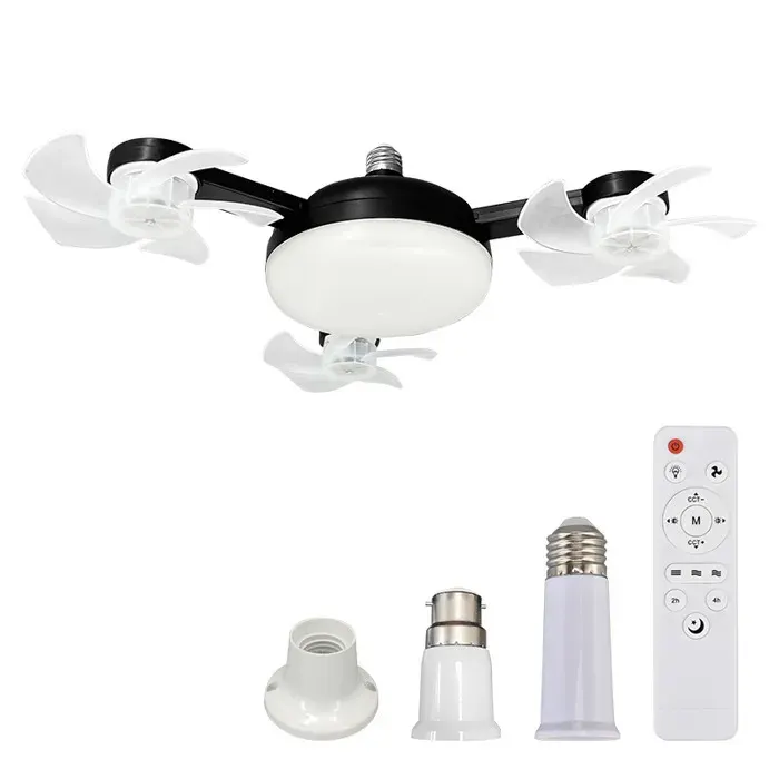 LED Ventilateur Plafond avec Lumiere 3 Fan têtes Lampe Ventilateur Plafonnier et TélécommandeAvec socle 2 tiges dextensionNoir
