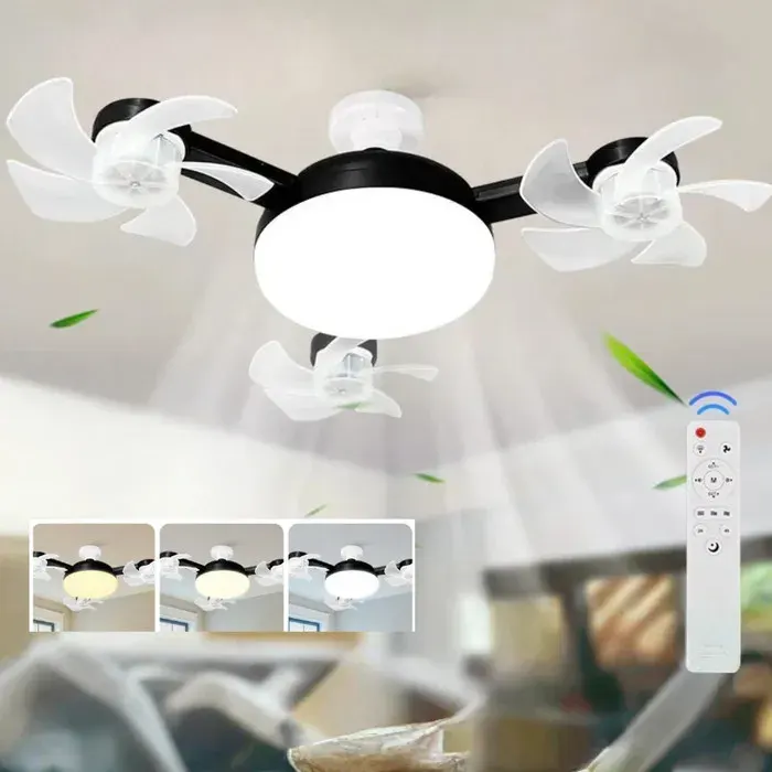 LED Ventilateur Plafond avec Lumiere 30W3 Fan têtes Lampe Ventilateur Plafonnier et Télécommande3 VitessesÉclairage RéglableNoir