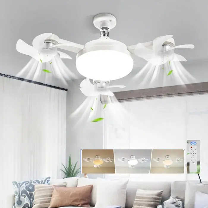 LED Ventilateur Plafond avec Lumiere 30W3 Fan têtes Lampe Ventilateur Plafonnier et Télécommande3VitessesÉclairage RéglableBlanc