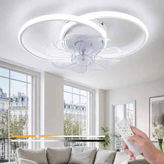 LED Ventilateur Plafond avec Lumiere - 36W Blanc Dimmable Lampe de Plafond Moderne Plafonnier 3000K-4000K-6500K Blanc