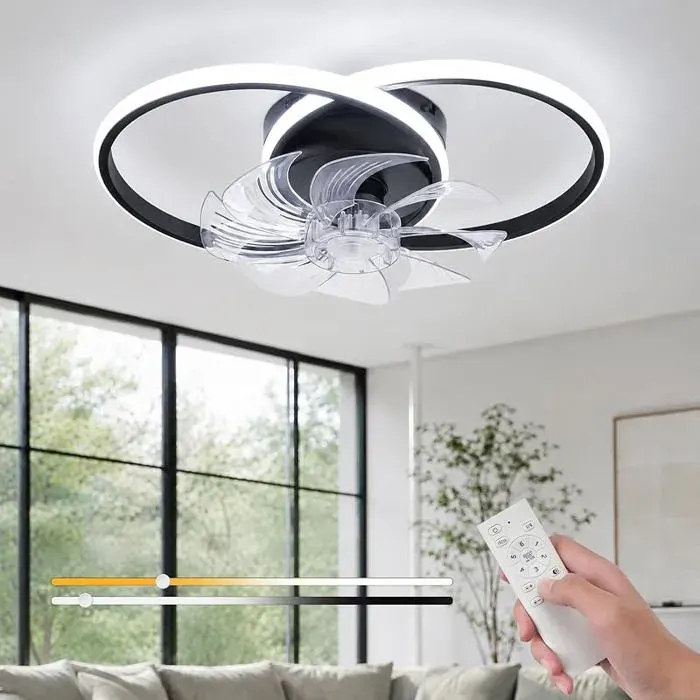 LED Ventilateur Plafond avec Lumiere - 36W Noir Dimmable Lampe de Plafond Moderne Plafonnier 3000K-4000K-6500K Noir