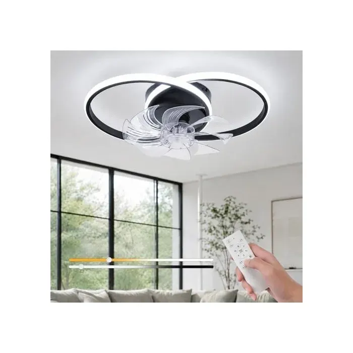 LED Ventilateur Plafond avec Lumiere - 36W Noir Dimmable Lampe de Plafond Moderne Plafonnier Noir 3000K-4000K-6500K AMPOULE