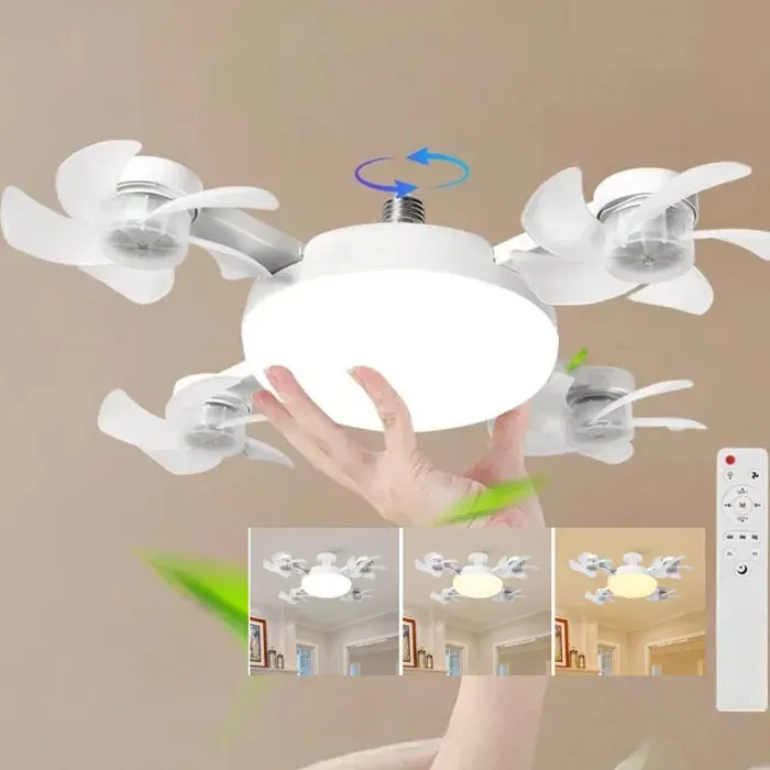 LED Ventilateur Plafond avec Lumiere 40W4 Fan têtes Lampe Ventilateur Plafonnier et Télécommande3VitessesÉclairage RéglableBlanc