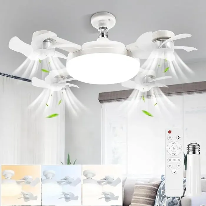 LED Ventiteur Pfond avec Lumiere4 Fan têtes Lampe Ventiteur Pfonnier2 en 1 Ventiteurs avec Telecommande et 4 Têtes