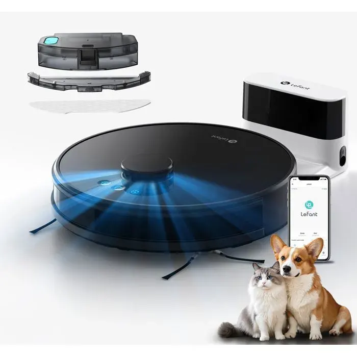 Lefant M1 Aspirateur Robot Laveur 2 en 1 - 5500Pa - Idéal pour Poils Animaux - Navigation LiDARCartographie Multi-étage - APP/Alexa