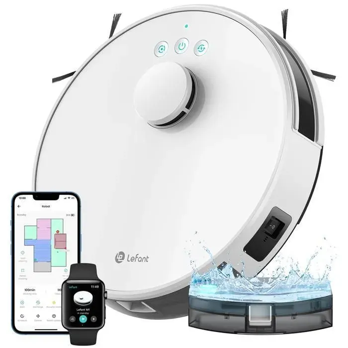 Lefant M1 Aspirateur Robot Laveur 2 en 1 - 5500Pa - Idéal pour Poils Animaux - Navigation LiDARCartographie Multi-étage - APP/Alexa