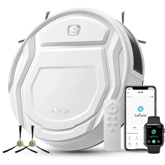 Lefant M210P Aspirateur Robot - 2200Pa - Silencieux 55dB - 120 min - Idéal pour Poils danimaux Sols Durs - WiFi/Bluetooth/Alexa/App