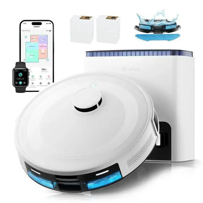 Lefant M2L Plus Aspirateur Robot Laveur avec Station - 6000Pa - Vidage Automatique130minIdéal pour Poils danimauxWiFi/App/Alexa