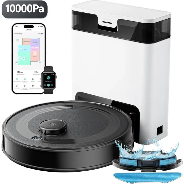Lefant M2S Pro Aspirateur Robot Laveur avec Station sans Sac 2.7L - 10000Pa - 240min - Sec/humide 2 en 1 - Alexa/Google Home/iWatch