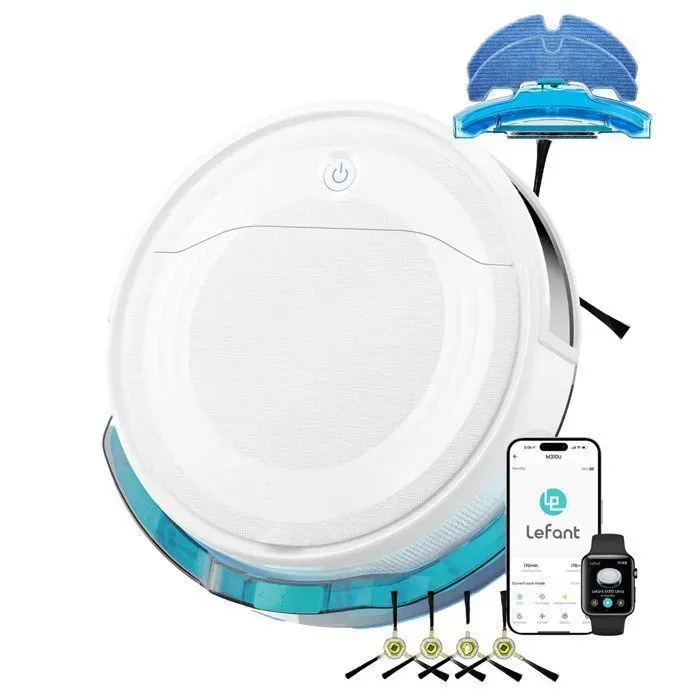 Lefant M310 Ultra Aspirateur Robot Laveur 7000Pa Design compact et élégant idéal pour les petits appartements 170Min - App/Alexa