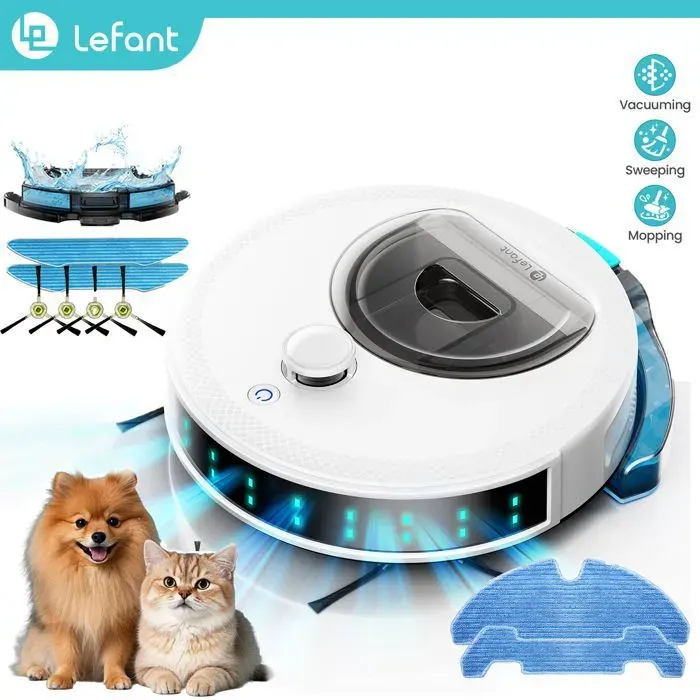 Lefant M330S Aspirateur Robot Laveur - 6000Pa - Anti-Emmêlement - Idéal pour Poils d’Animaux - 150 min - Navigation dToF - APP/Alexa