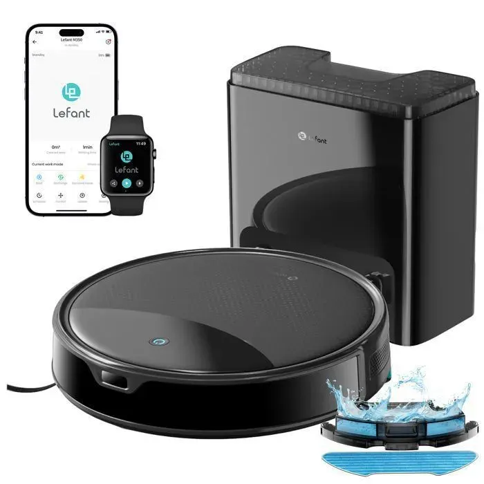 Lefant M350 Aspirateur Robot Laveur 3‑en‑1 - 10000Pa - Ultra‑Fin 79cm - Vidage auto40j - Nav ToFÉvitement PSD - WiFi/App/Alexa