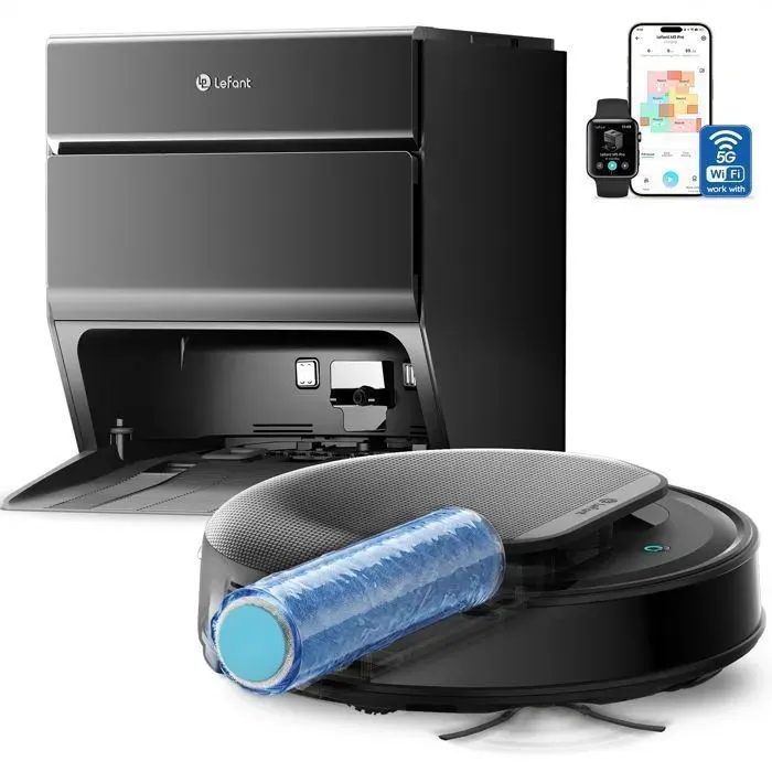 Lefant M5 Pro Aspirateur Robot Laveur - 23000Pa - Lavage serpillière à 75℃ - Anti‑enroulement - Station autonettoyante Wifi 24G/5G
