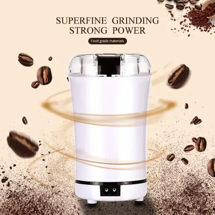 LEYSHOP Moulin à Café Électrique Blanc de Cuisine 220V 150W - Mini Moulin à Sec pour Usage Domestique Moulin pour Café Grains