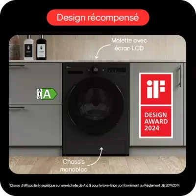 Lg - Lave Linge Hublot F34x76bsta - 13 Kg - 1400 Tr/Min - Classe A - Moteur Direct Drive - Autodosage - Connecté - Noir — vue 9