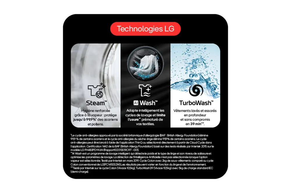 Lg - Lave Linge Séchant Hublot F214wt8grbe - 12/10 Kg - 1400 Tr/Min - Moteur Direct Drive - Turbowash - Vapeur - Connecté — vue 15