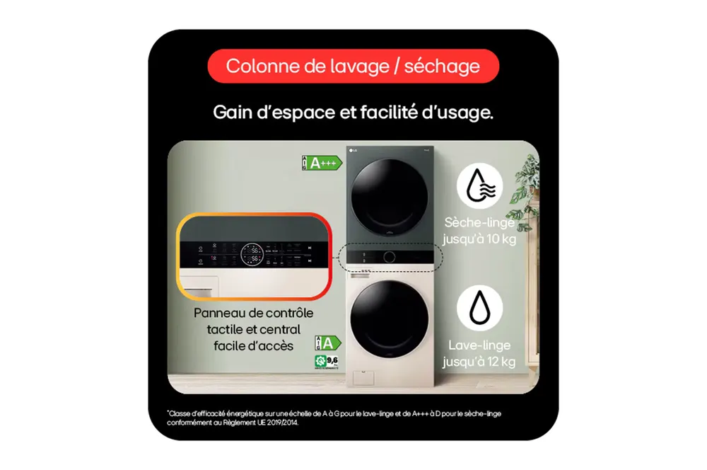 Lg - Lave Linge Séchant Hublot F214wt8grbe - 12/10 Kg - 1400 Tr/Min - Moteur Direct Drive - Turbowash - Vapeur - Connecté — vue 12