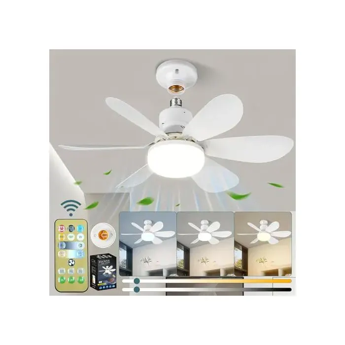 LGPS® Ventilateur de Plafond avec Lumière et Telecommande52CM 40W Petit Dimmable Ventilateur Plafond LED avec Douille E27Lustre Ve