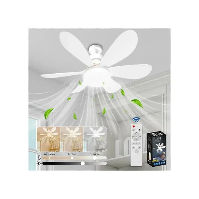 LGPS® Ventilateur Plafond Silencieux 40W Lampe Ventilateur Plafond avec Douille E27 6 Pales 3 Vitesses Blanc pour Salon Chambr