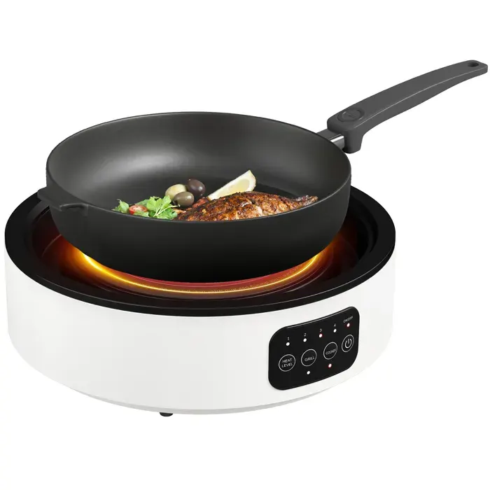 LIA Plaque de cuisson et de barbecue 2 en 1 céramique 2000 W 4 niveaux puissance chauffage infrarouge blanc