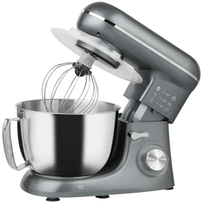 LIA Robot pâtissier 1300 W robot pétrin professionnel 45 L bol dacier inoxydable 6+P vitesses et pulse argent — coloris Argente