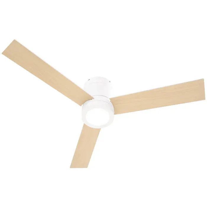 LIA Ventilateur de plafond à moteur AC 48W avec lumière LED télécommande 3 vitesses et 3 pales en bois Ø112x25 cm Blanc