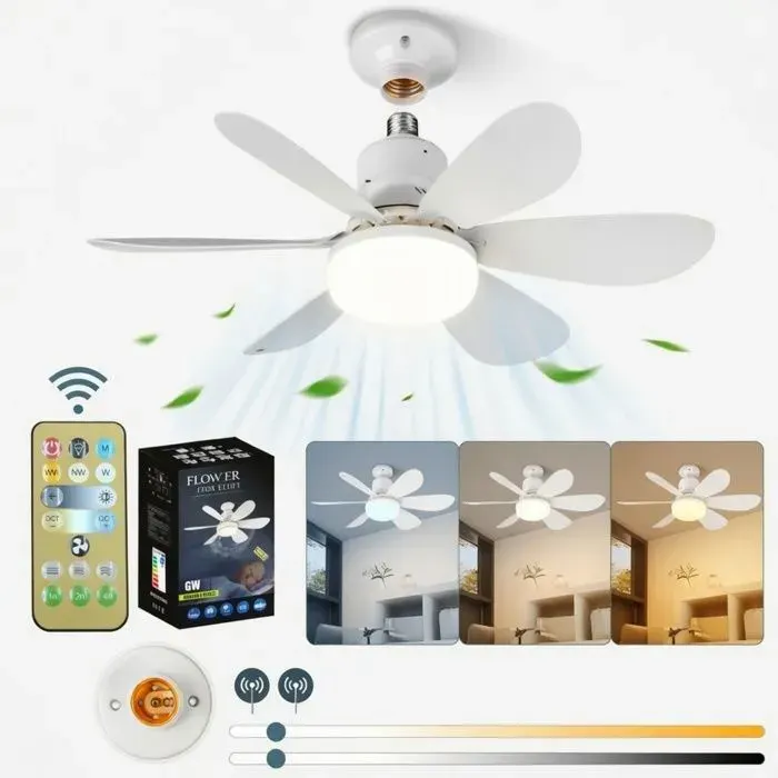 LIAIKI Ventilateur Silencieux Plafond 40W avec Lampe E27 Silencieux Salon Chambre (52cm)
