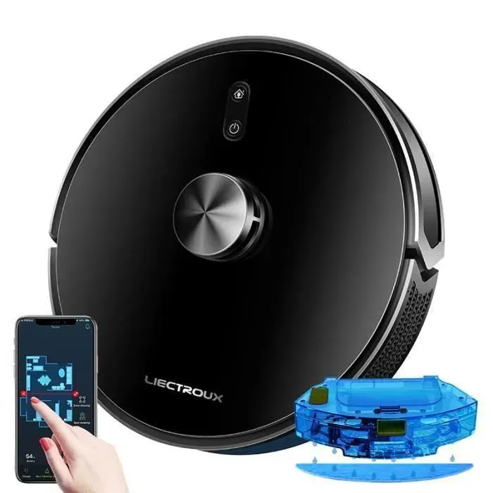 Liectroux X6 Aspirateur robot laveur 2-en-1 avec navigation laser LiDAR aspiration 6500 Pa lavage en Y et contrôle via application
