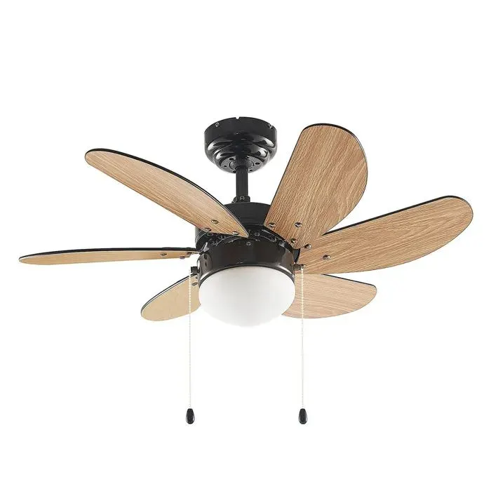 Lindby Ventilateur de plafond avec lampe Minja (Moderne) en Noir Métal e. a. pour Salon & Salle à manger (1 lampeà E14)