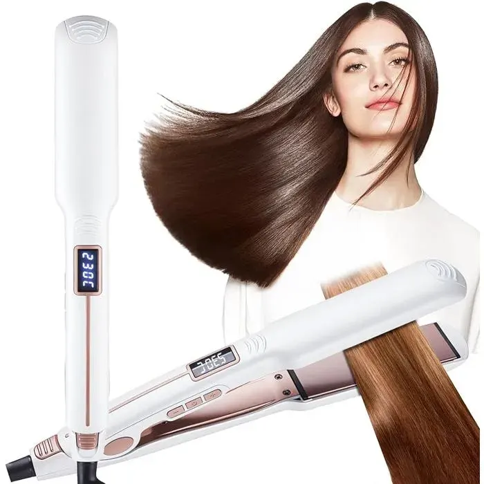 Lisseur 3D Titane CéramiqueIons27 Niveaux 10s chauffe Lisser et boucler en un seul geste pour des Bnc blanc LISSEUR