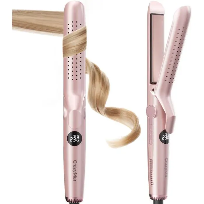 Lisseur à Air Froid et Boucleur Ionique 2-en-19 Températures(110℃-230℃) pour Cheveux Bouclés/Lisses(Rose)